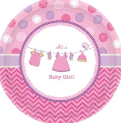 Talerzyk Baby Shower Dziewczynka papierowy okrągły 17,7cm 8 szt