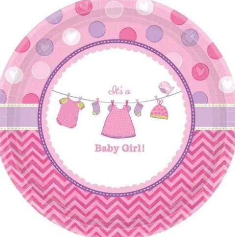 Talerzyk Baby Shower Dziewczynka papierowy okrągły 17,7cm 8 szt