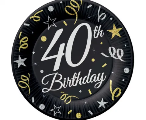 Talerzyki papierowe 40 URODZINY 18 cm 6 szt.