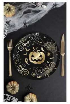 Talerzyki papierowe Dynia Pajęczyny HALLOWEEN 23 cm 6 szt.