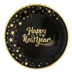 Talerzyki papierowe Happy New Year Sylwester 18 cm 6 szt.