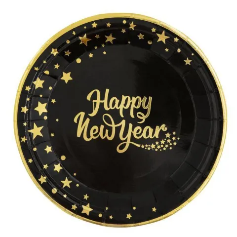 Talerzyki papierowe Happy New Year Sylwester 18 cm 6 szt.