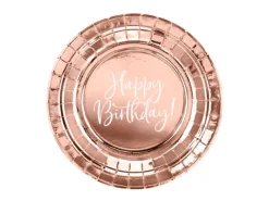 Talerzyki papierowe Happy Birthday Złoty róż 18 cm 6 szt.