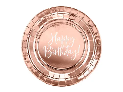 Talerzyki papierowe Happy Birthday Złoty róż 18 cm 6 szt.