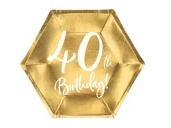 Talerzyki papierowe 40th Birthday złote 20 cm 6 szt.
