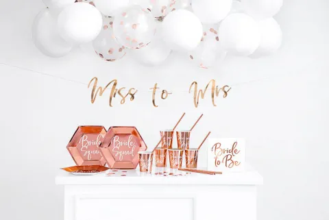 Talerzyki papierowe Bride Squad złoty róż 23cm 6 szt.
