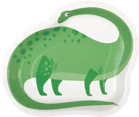 Talerzyki papierowe Dinozaury kształt 23 cm 8 szt.
