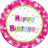 Talerzyki papierowe Happy Bithday różowe okrągłe 18cm 6 szt