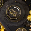 Talerzyki papierowe Happy New Year czarno-złote na Sylwestra 18 cm 6 szt.
