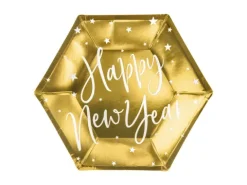 Talerzyki papierowe Happy New Year Sylwester 20 cm 6 szt.