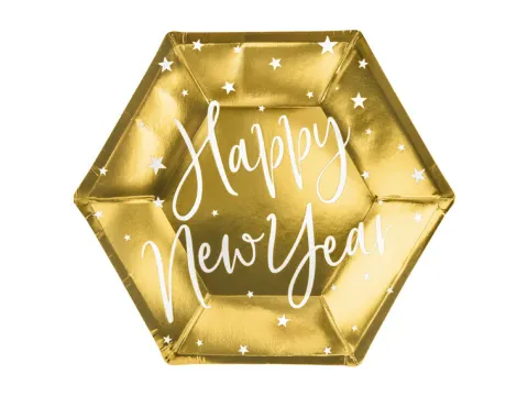 Talerzyki papierowe Happy New Year Sylwester 20 cm 6 szt.