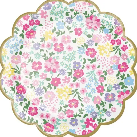 Talerzyki papierowe Tea Party Kwiatki mix 18 cm 8 szt.