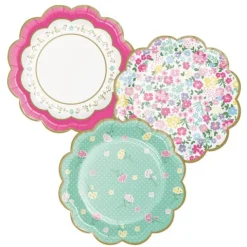 Talerzyki papierowe Tea Party Kwiatki mix 18 cm 8 szt.