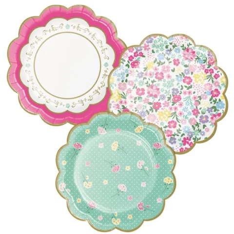 Talerzyki papierowe Tea Party Kwiatki mix 18 cm 8 szt.