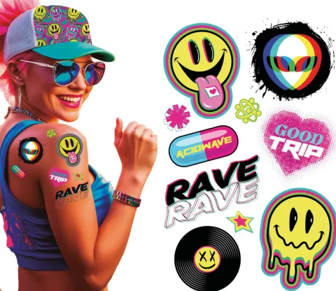 Tatuaże zmywalne wodne wzory RAVE festiwalowe