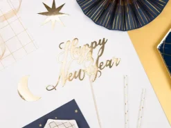 Topper dekoracyjny na tort Happy New Year Sylwester złoty