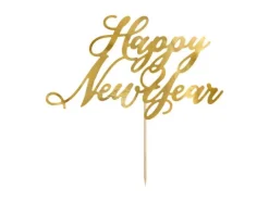 Topper dekoracyjny na tort Happy New Year Sylwester złoty