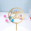 Topper dekoracyjny na tort okrągły pofalowany HAPPY BIRTHDAY złoty