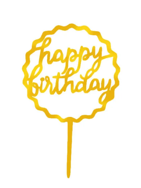 Topper dekoracyjny na tort okrągły pofalowany HAPPY BIRTHDAY złoty