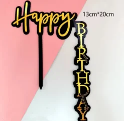 Topper dekoracyjny na tort Happy Birthday pionowy czarny