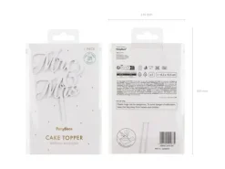 Topper akrylowy biały na tort weselny Mr & Mrs 16,5 cm
