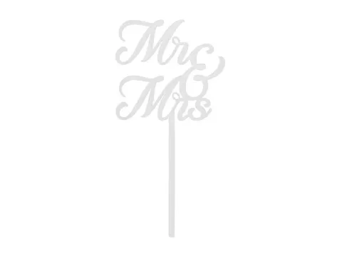 Topper akrylowy biały na tort weselny Mr & Mrs 16,5 cm