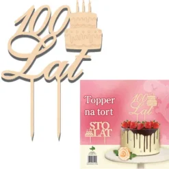 Topper dekoracyjny na tort 100 LAT drewniany