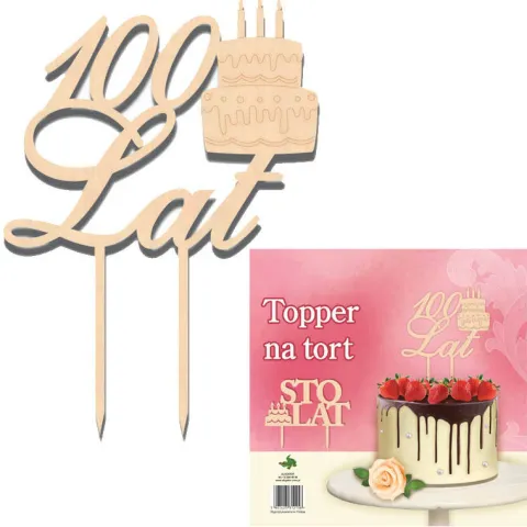 Topper dekoracyjny na tort 100 LAT drewniany