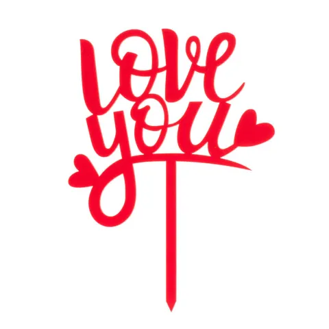 Topper dekoracyjny na tort LOVE YOU czerwony