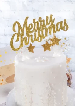 Topper na tort Merry Christmas ZŁOTY brokatowy