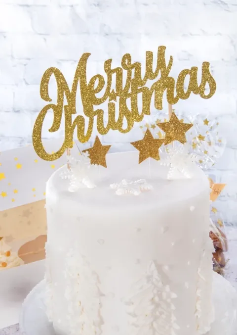 Topper na tort Merry Christmas ZŁOTY brokatowy