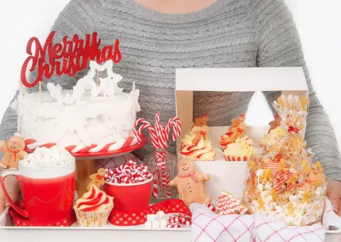 Topper na tort Merry Christmas CZERWONY brokatowy