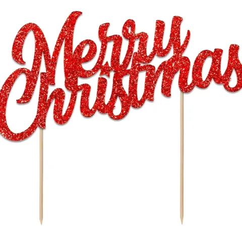 Topper na tort Merry Christmas CZERWONY brokatowy