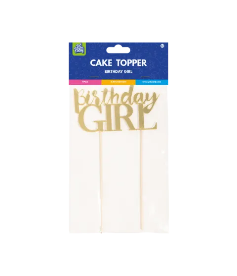 Topper na tort urodzinowy Birthday Girl złoty