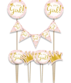 Toppery dekoracyjne, pikery Baby Shower It's a girl różowe 9 szt.