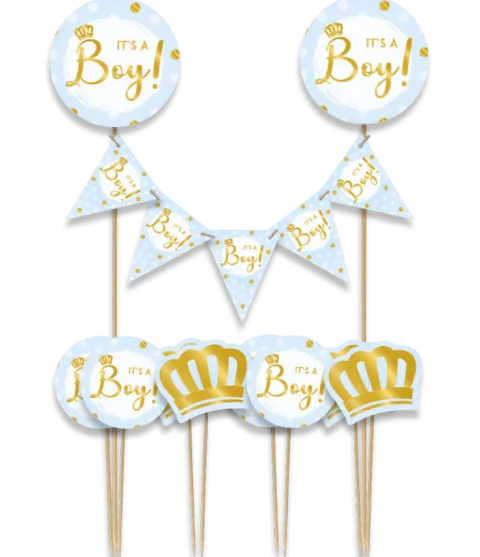 Toppery dekoracyjne, pikery Baby Shower It's a boy niebieskie 9 szt.