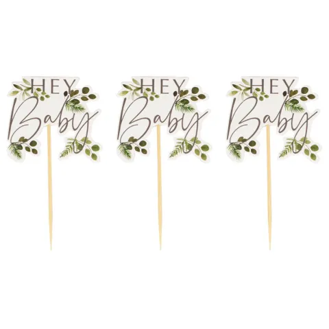 Toppery dekoracyjne, pikery na imprezę Baby Shower 12 szt. Seria Botanical
