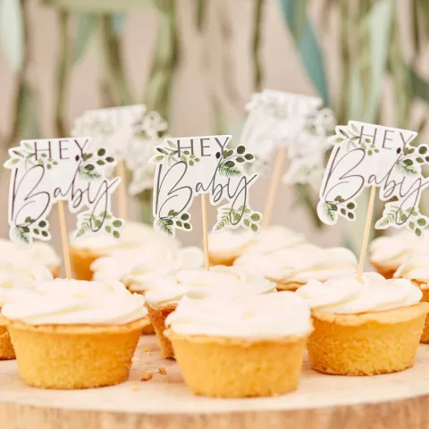 Toppery dekoracyjne, pikery na imprezę Baby Shower 12 szt. Seria Botanical
