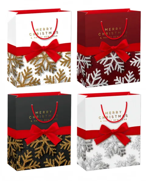 Torebka prezentowa Świąteczna z kokardą i napisem Merry Christmas 55x40x15 cm mix wzorów
