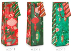 Torebka prezentowa Świąteczna Bombki (na wino alkohol) 11 x 36 cm mix