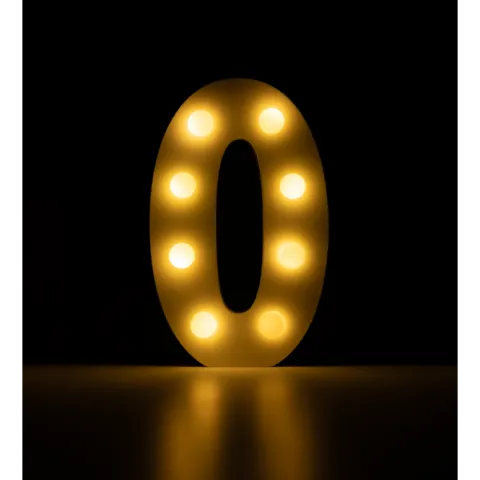 Świecąca Cyfra LED "0" Light Letter, drewniana biała 17x12 cm