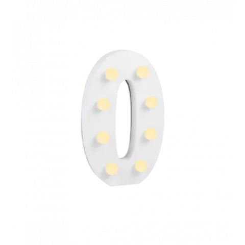 Świecąca Cyfra LED "0" Light Letter, drewniana biała 17x12 cm