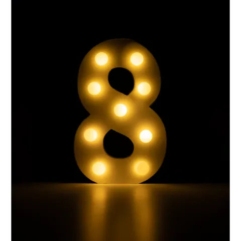 Świecąca Cyfra LED "8" Light Letter, drewniana biała 17x12 cm