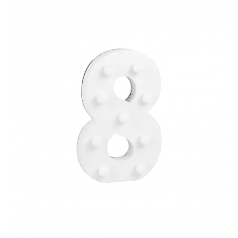 Świecąca Cyfra LED "8" Light Letter, drewniana biała 17x12 cm