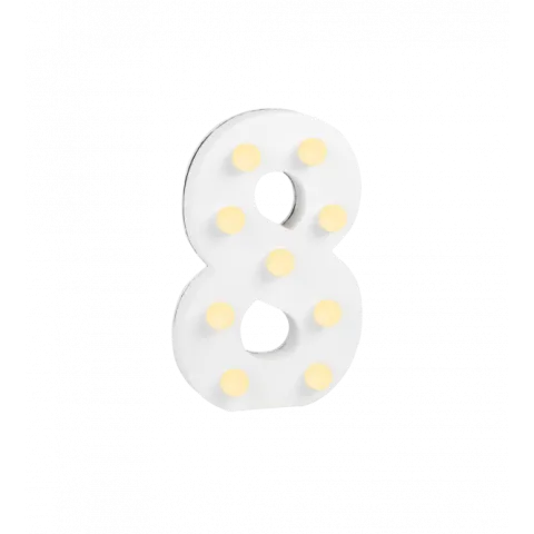 Świecąca Cyfra LED "8" Light Letter, drewniana biała 17x12 cm