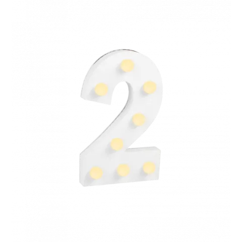 Świecąca Cyfra LED "2" Light Letter, drewniana biała 17x12 cm