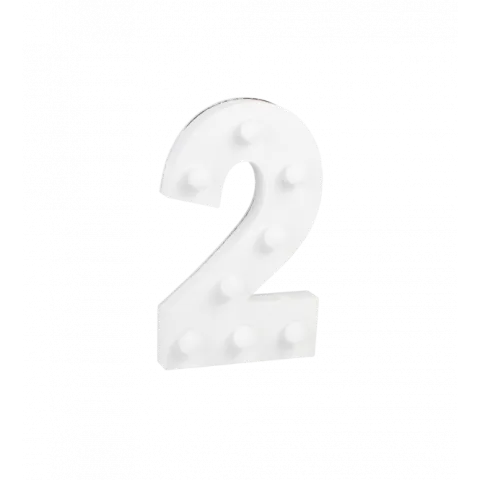 Świecąca Cyfra LED "2" Light Letter, drewniana biała 17x12 cm