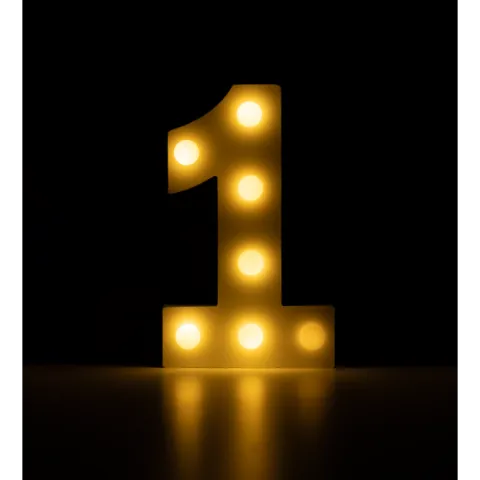 Świecąca Cyfra LED "1" Light Letter, drewniana biała 17x12 cm