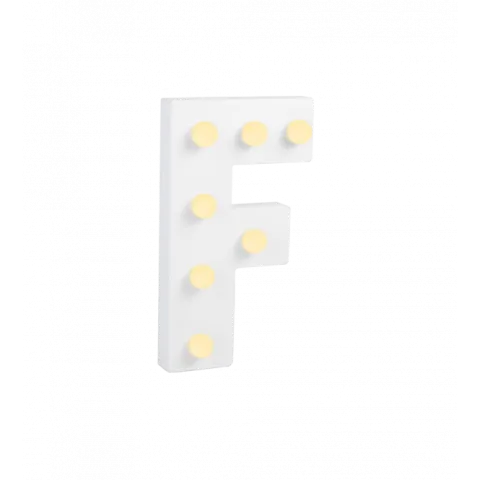 Świecąca Litera LED "F" Light Letter, drewniana biała 17x12 cm