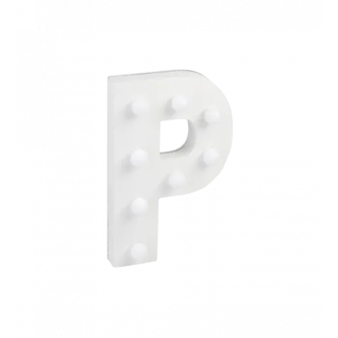 Świecąca Litera LED "P" Light Letter, drewniana biała 17x12 cm